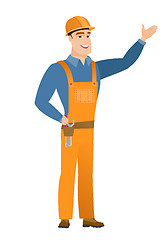 Image showing Caucasian builder showing a direction.