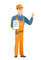 Image showing Builder with clipboard giving thumb up.