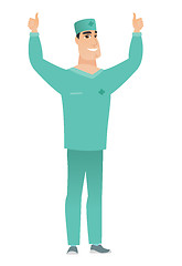 Image showing Doctor standing with raised arms up.