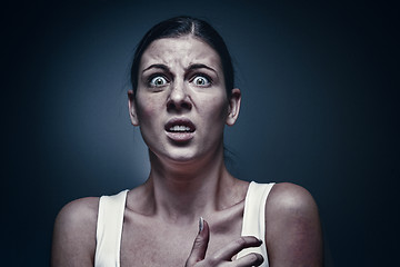 Image showing Close up portrait of a crying woman with bruised skin and black eyes