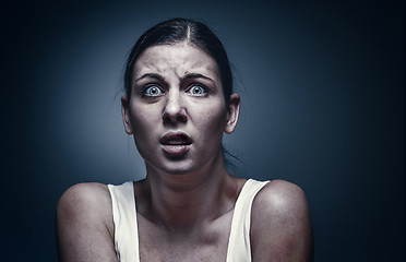 Image showing Close up portrait of a crying woman with bruised skin and black eyes