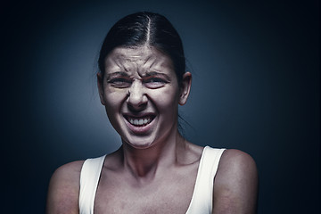 Image showing Close up portrait of a crying woman with bruised skin and black eyes