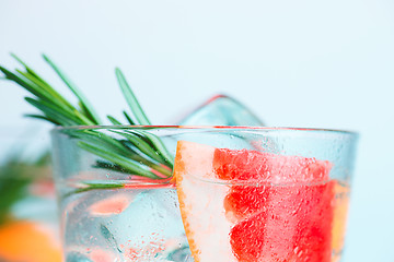 Image showing closeup of a cape cod cocktail or vodka cranberry on a blue background