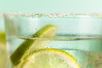 Image showing closeup of a cape cod cocktail or vodka cranberry on a blue background