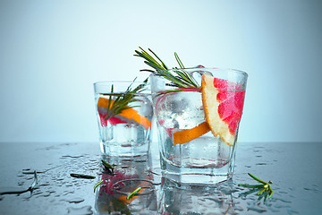 Image showing closeup of a cape cod cocktail or vodka cranberry on a blue background