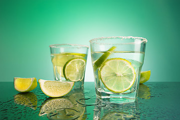 Image showing closeup of a cape cod cocktail or vodka cranberry on a blue background