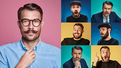 Image showing Collage from images of a young man expressing different emotions