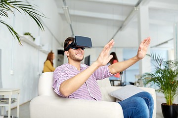 Image showing happy man with virtual reality headset at office