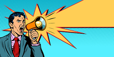 Image showing businessman with megaphone yellow ray