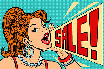 Image showing Woman announcing sale