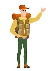 Image showing Caucasian traveler showing a direction.