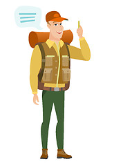 Image showing Young caucasian traveler with speech bubble