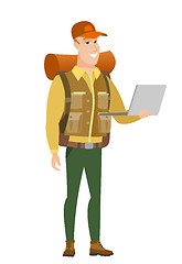 Image showing Traveler using laptop vector illustration.