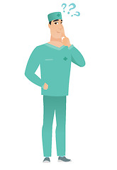 Image showing Thinking doctor with question marks.