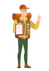 Image showing Traveler with clipboard giving thumb up.