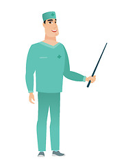 Image showing Caucasian doctor holding pointer stick.