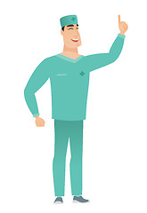 Image showing Caucasian doctor pointing with his forefinger