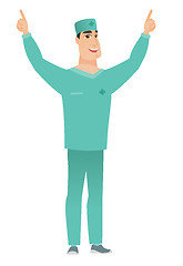 Image showing Doctor standing with raised arms up.