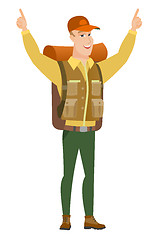 Image showing Traveler standing with raised arms up.