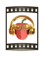 Image showing Bell peppers with sun glass and headphones front \