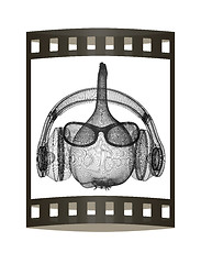 Image showing Head of garlic with sun glass and headphones front \