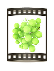 Image showing Healthy fruits Green wine grapes isolated white background. Bunc