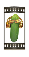 Image showing cucumber with sun glass and headphones front \