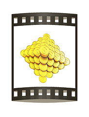 Image showing pyramid from the golden coins. 3d illustration. The film strip.