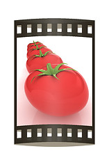 Image showing tomato. 3d illustration. The film strip.