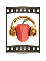 Image showing Bell peppers with headphones on a white background. 3d illustrat