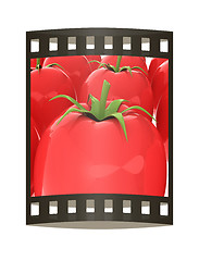 Image showing tomato. 3d illustration. The film strip.