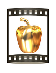 Image showing Gold bulgarian pepper. 3d illustration. The film strip.