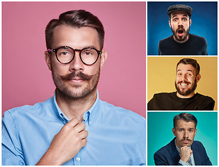 Image showing Collage from images of a young man expressing different emotions