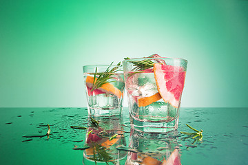 Image showing closeup of a cape cod cocktail or vodka cranberry on a blue background