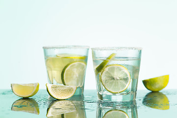 Image showing closeup of a cape cod cocktail or vodka cranberry on a blue background