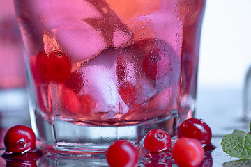 Image showing closeup of a cape cod cocktail or vodka cranberry on a blue background