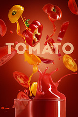 Image showing Red tomato with pait splash on red background