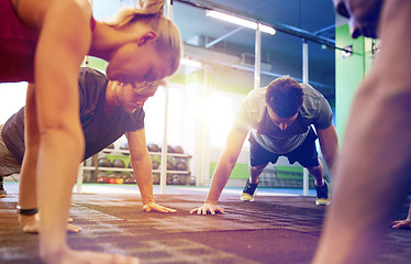 Image showing group of people doing straight arm plank in gym