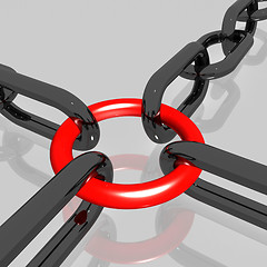 Image showing Red Link Chain Shows Teamwork, Connected