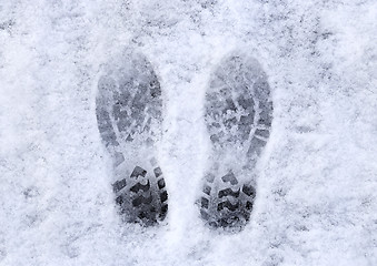 Image showing Marks of shoes in the snow