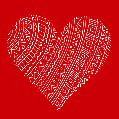 Image showing Abstract white pattern heart on red 