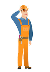 Image showing Young caucasian builder laughing.