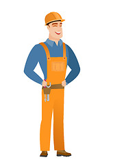 Image showing Young caucasian builder laughing.