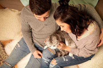 Image showing happy couple with cat at home