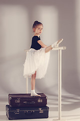 Image showing The little girl as balerina dancer standing at studio