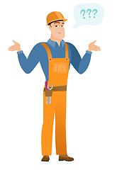 Image showing Caucasian confused builder with spread arms.