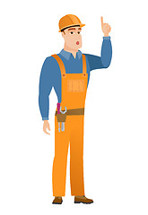 Image showing Builder with open mouth pointing finger up.