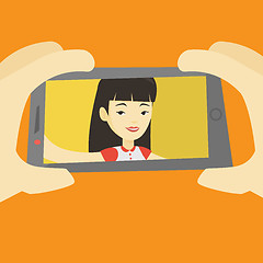 Image showing Young woman making selfie vector illustration.