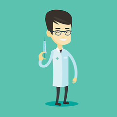 Image showing Doctor holding syringe vector illustration.