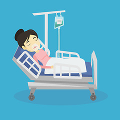 Image showing Patient lying in hospital bed with oxygen mask.